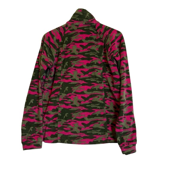Columbia Youth 18/20 Girls Pink/Green Camo Fleece Zip Up Fleece Sweater Jacket - Picture 2 of 8